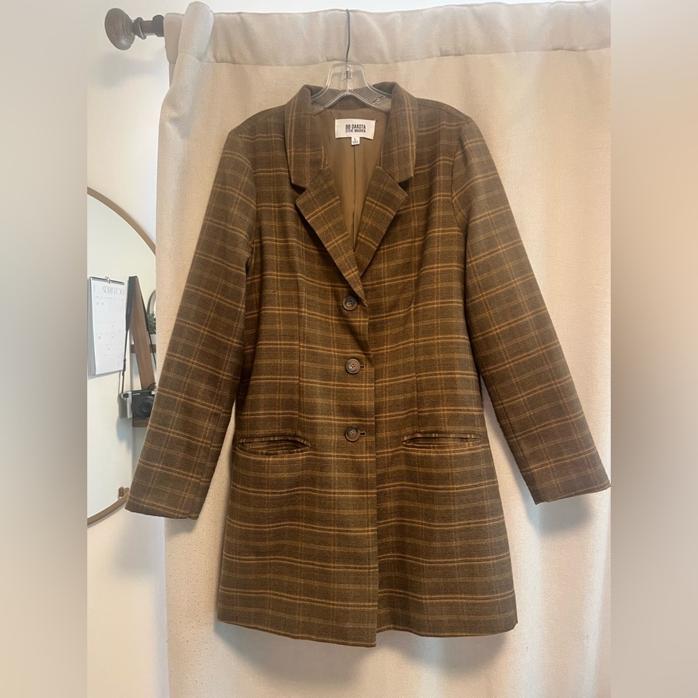 BB Dakota by Steve Madden Brown Plaid Blazer